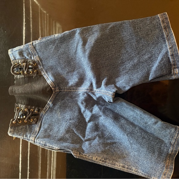 Moschino Blue Jean Shorts with Black Lace-Up Detail